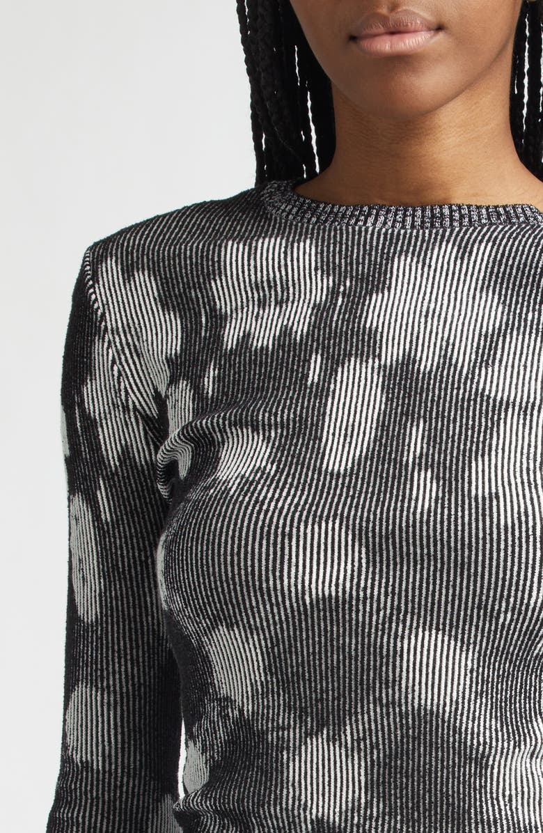 Paolina Russo Illusion Floral Jacquard Sweater, Alternate, color, Black/ White