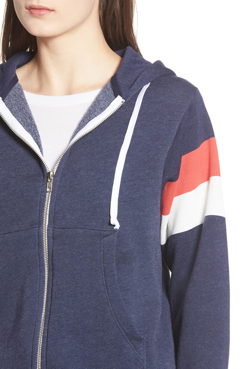 Wildfox Regan Varsity Stripe Zip Hoodie, Alternate, color, 