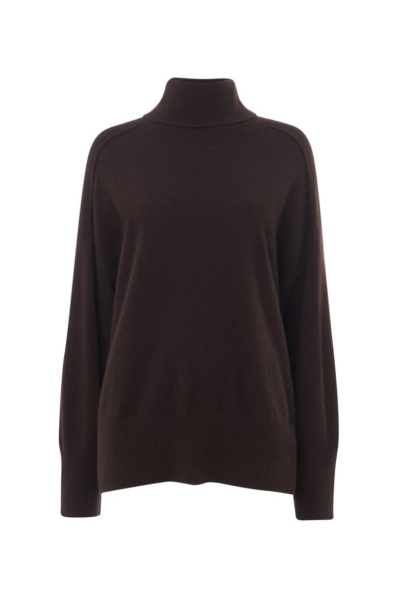 Cashmere Seam Roll Neck Sweater, Alternate, color, Brown