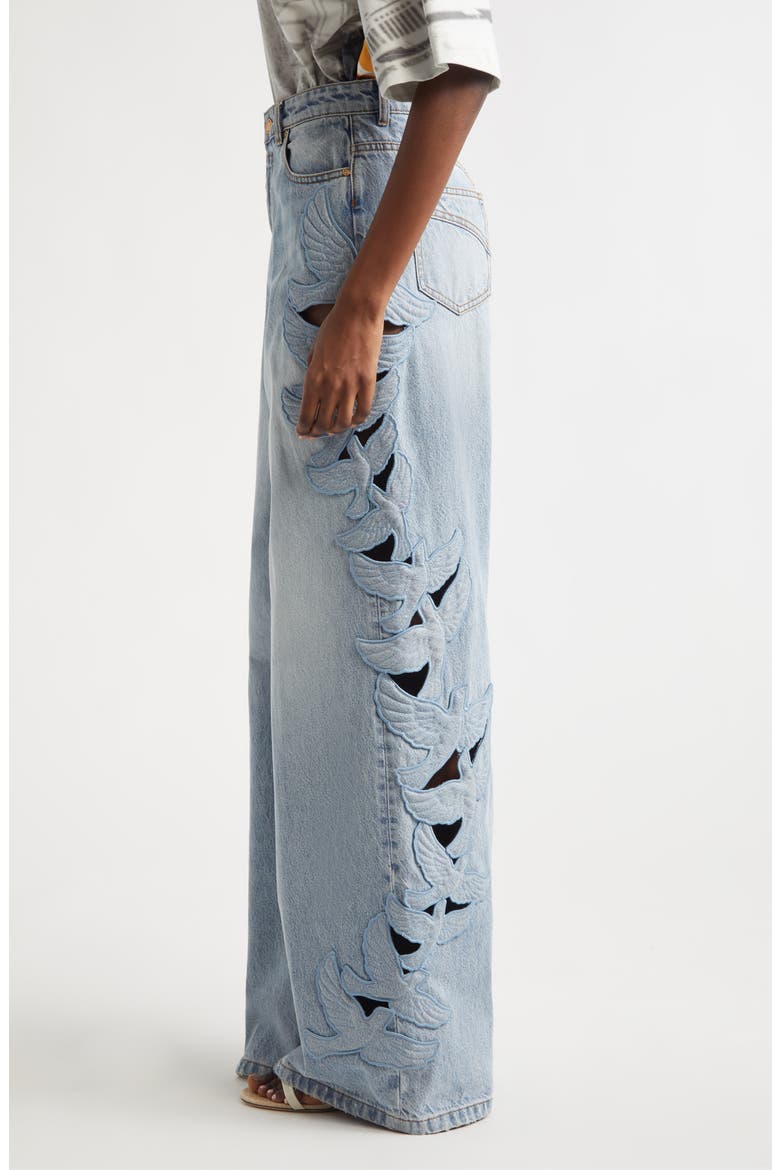 Alchemy Appliqué Relaxed Flare Leg Jeans, Alternate, color, SEA FOAM