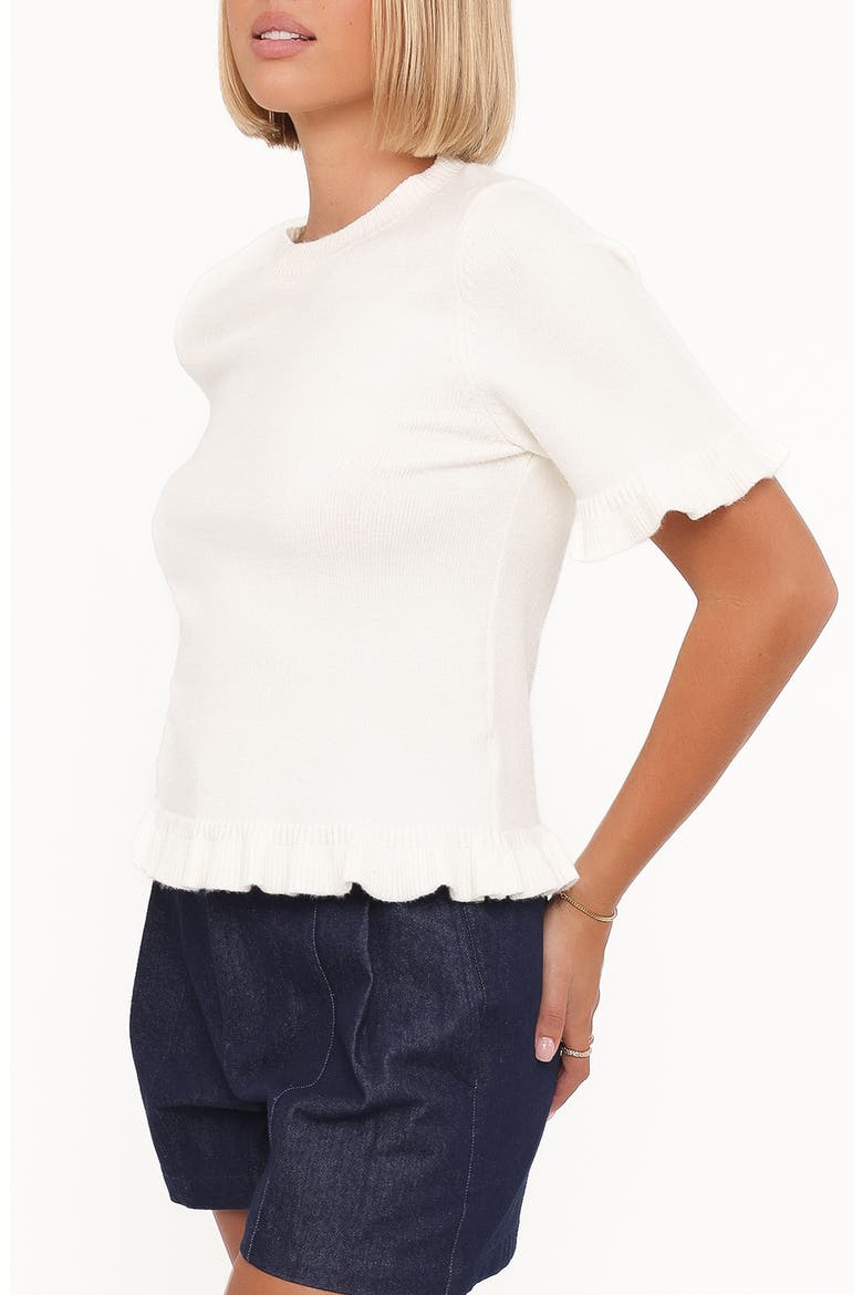 Emilie Ruffle Trim Short Sleeve Sweater, Alternate, color, CREAM