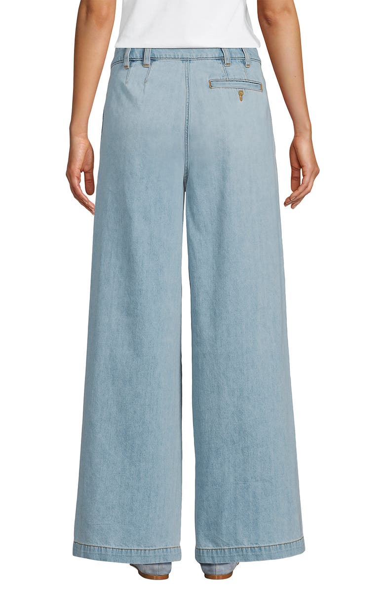 Lands' End Lightweight Denim Mid Rise Pleated Slouchy Jeans, Alternate, color, Breeze Blue Wash