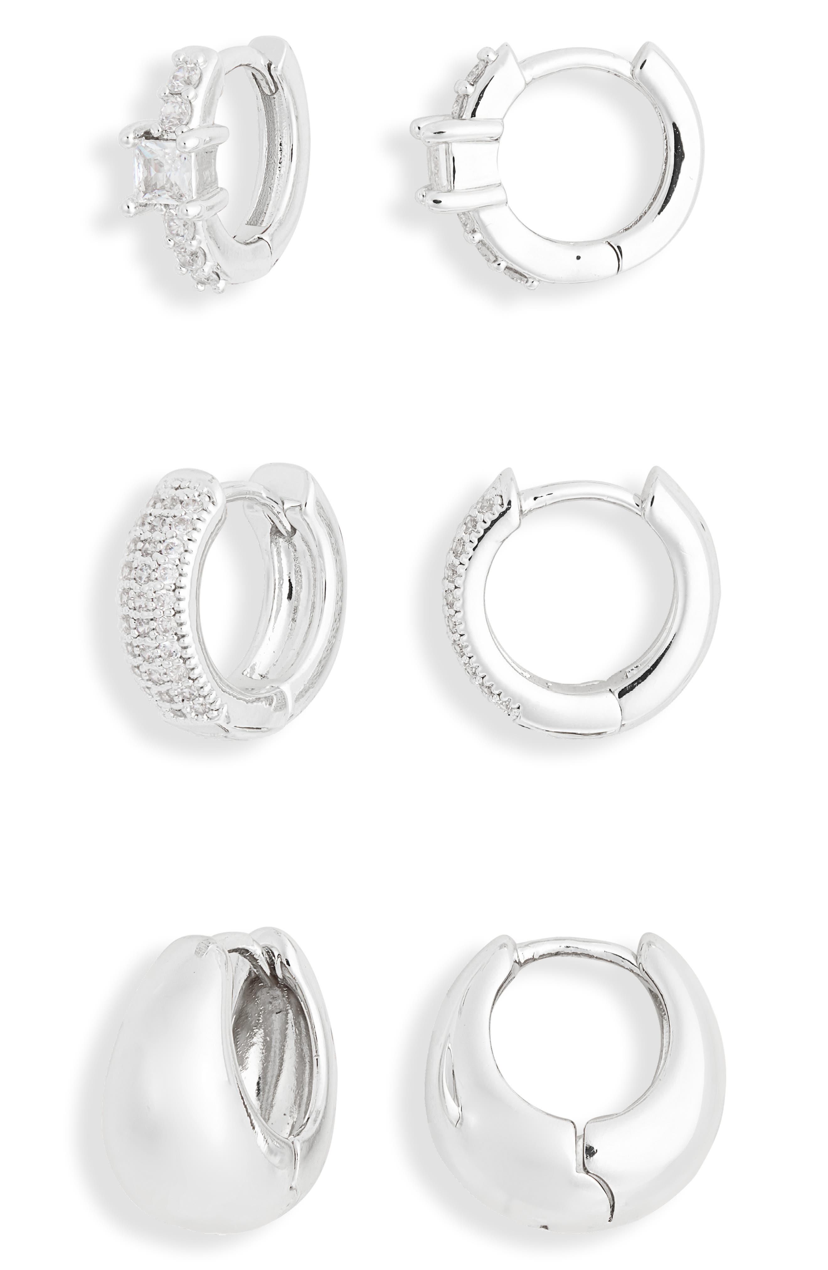 NORDSTROM RACK 3-Pack Mixed CZ Huggie Hoop Earrings