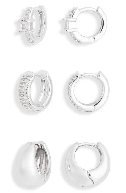 3-Pack Mixed CZ Huggie Hoop Earrings