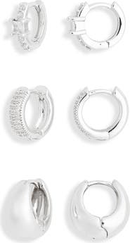 NORDSTROM RACK 3-Pack Mixed CZ Huggie Hoop Earrings