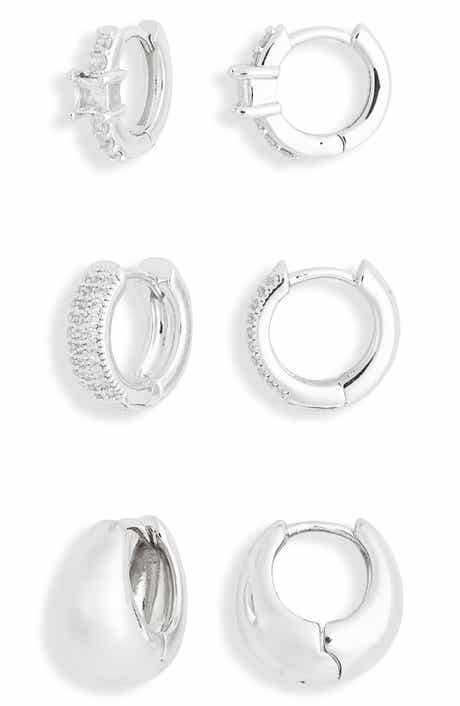 NORDSTROM RACK 3-Pack Mixed CZ Huggie Hoop Earrings