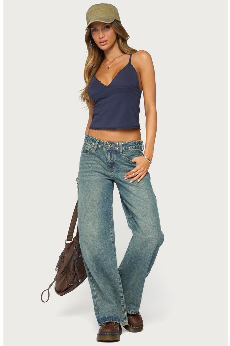 Lotto Lace Trim Camisole, Alternate, color, NAVY
