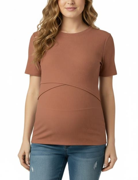 Crew Neck Cross Over Nursing Short Sleeve Top