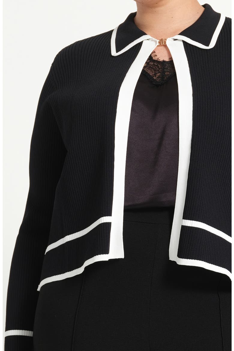 Gracie Contrast Trim Collared Cardigan, Alternate, color, BLACK/ WHITE