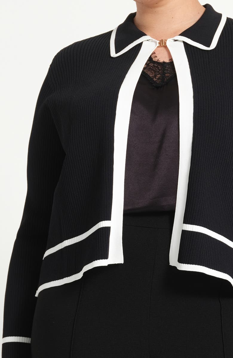 Estelle Gracie Contrast Trim Collared Cardigan, Alternate, color, Black/ White