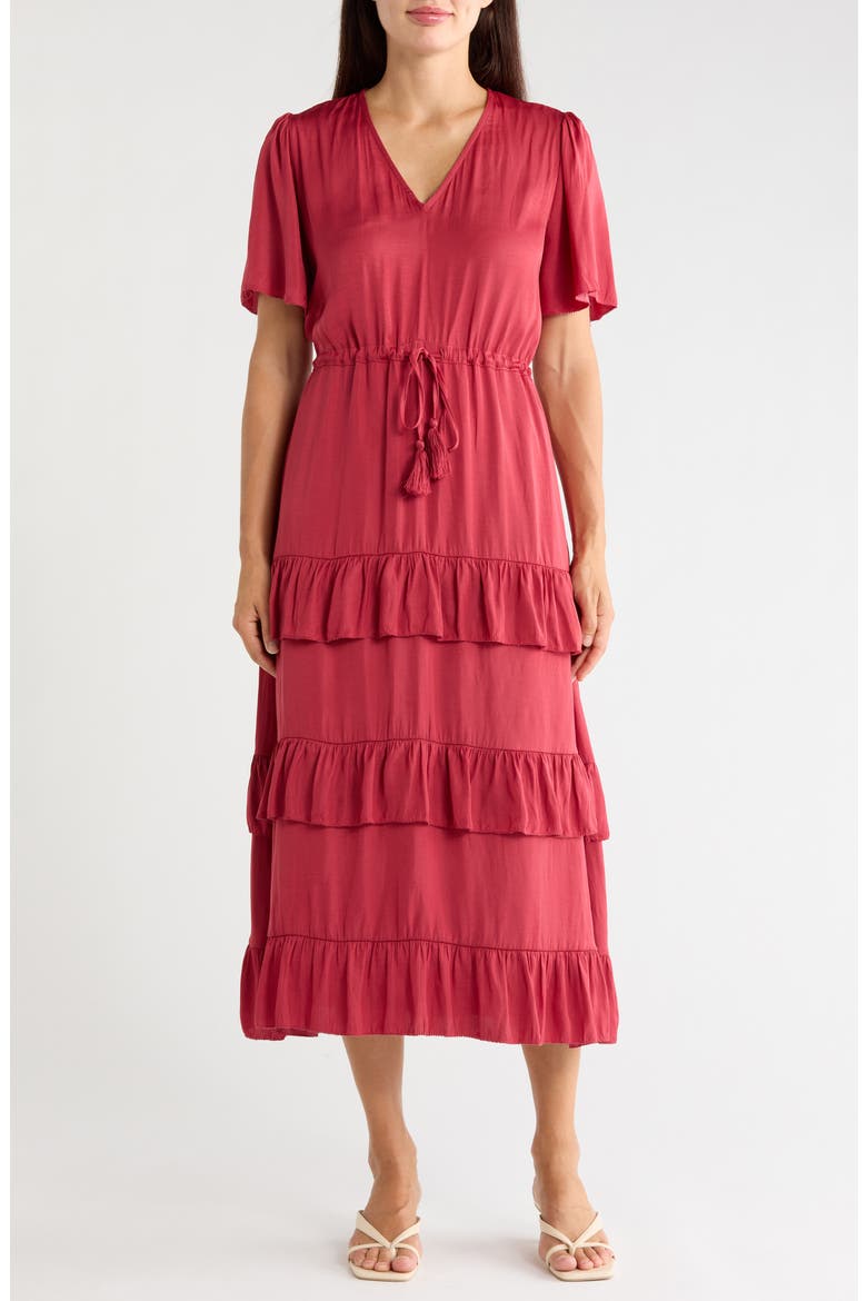 Short Sleeve Tiered Maxi Dress, Main, color, SUMMER ROSE