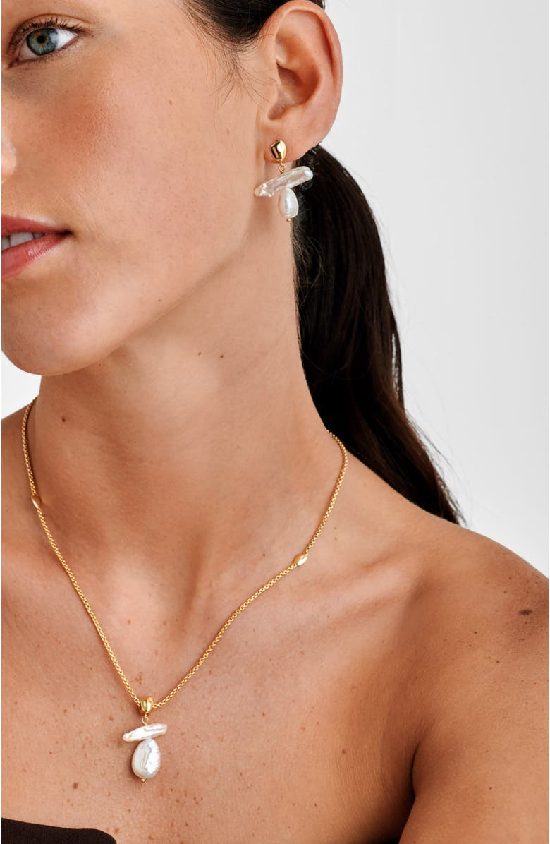 Katie Loxton Sol Pearl Earrings, Alternate, color, Gold Coated