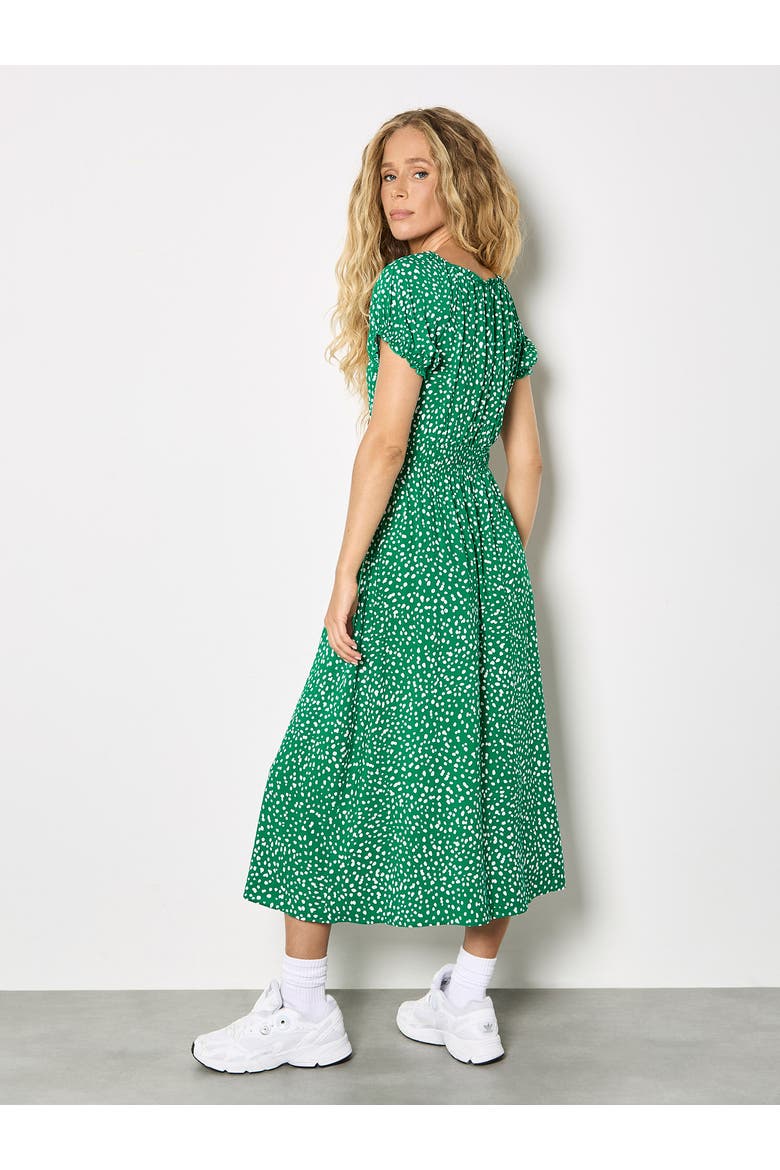Milkmaid Midi Spot Printed Dress, Alternate, color, Green
