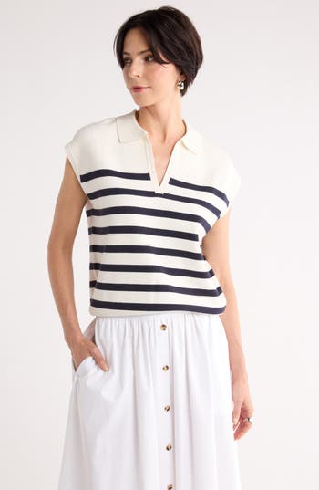 Nordstrom Rack Sleeveless Popover Polo Sweater In White