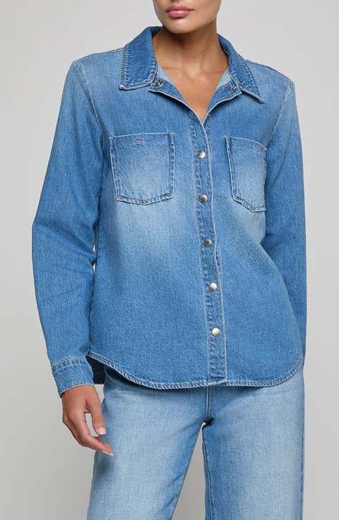Isla Cotton Denim Snap-Up Shirt