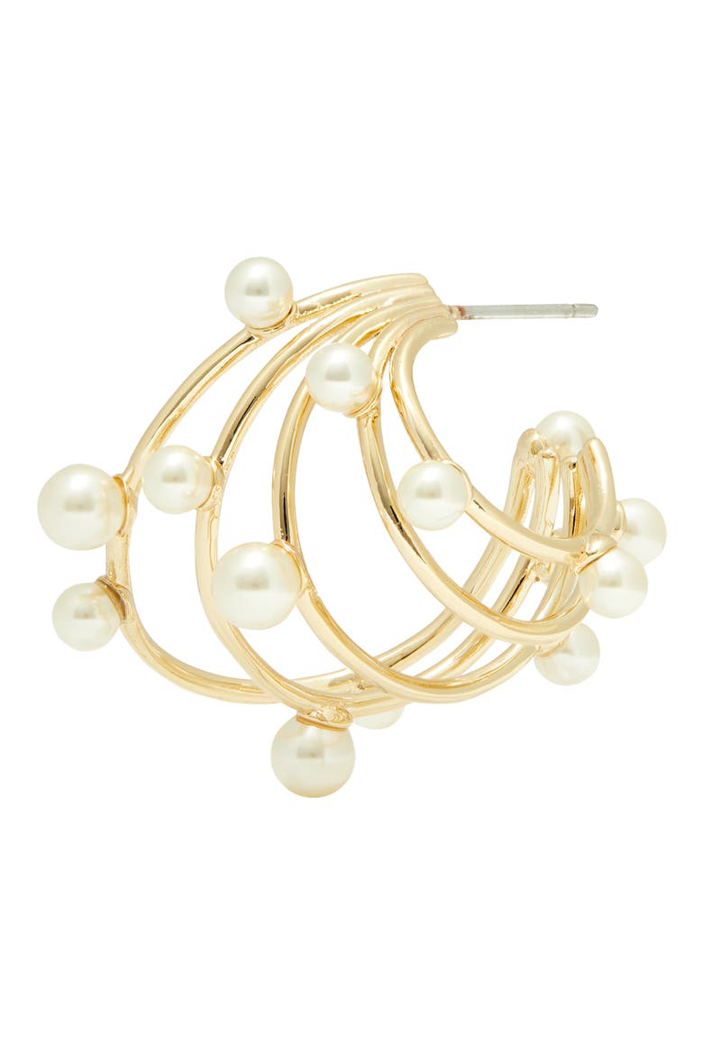 Pearl Multihoop Earrings, Alternate, color, TORY GOLD / PEARL