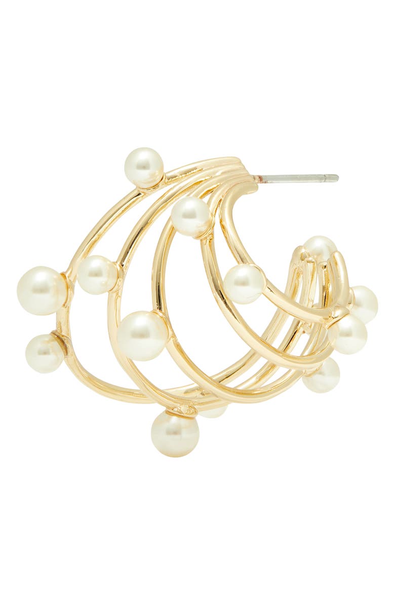 Tory Burch Pearl Multihoop Earrings, Alternate, color, Tory Gold / Pearl