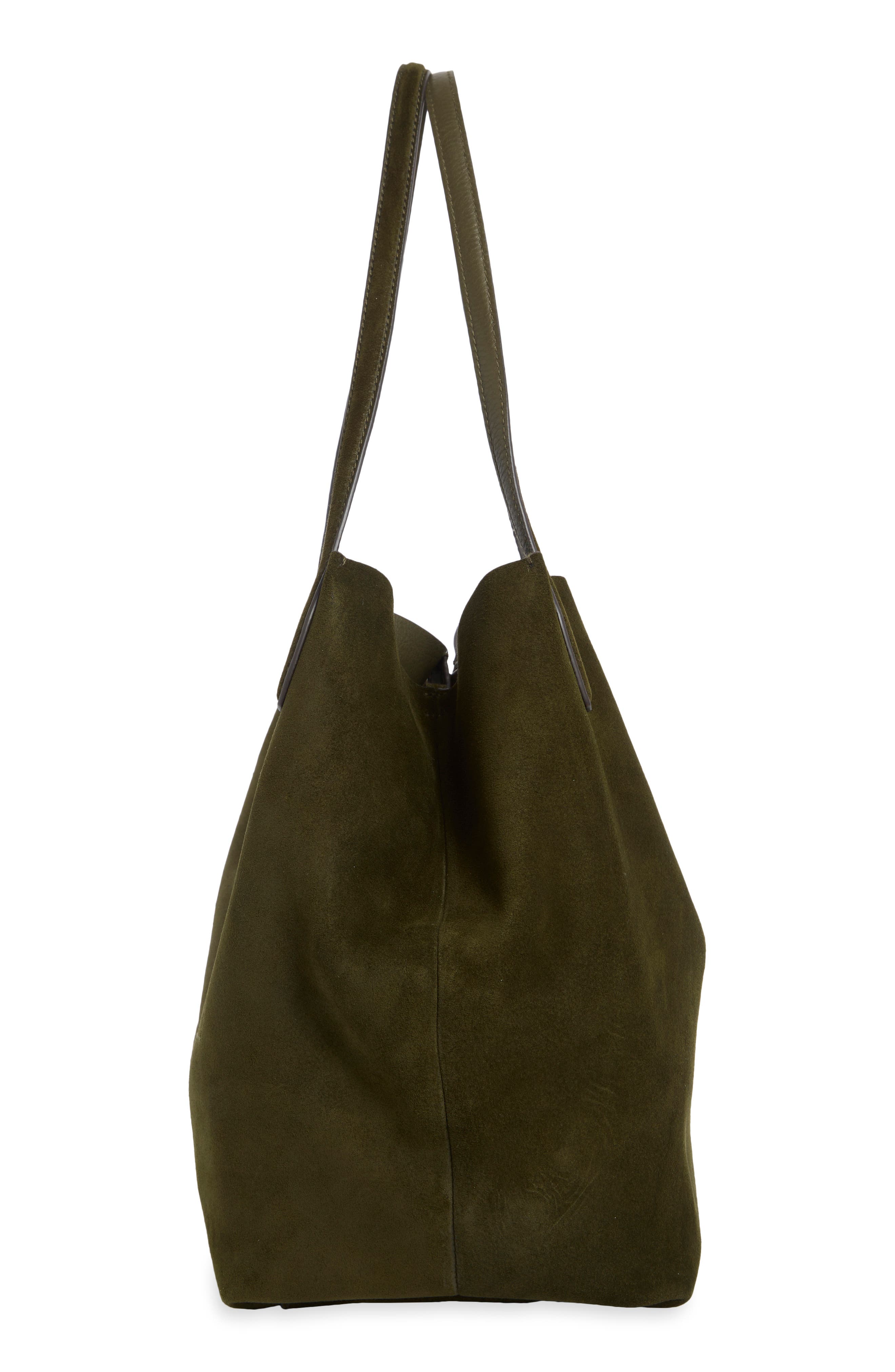 The Shopper Tote in Soft Grain Suede, Alternate, color, DRIED OLIVE