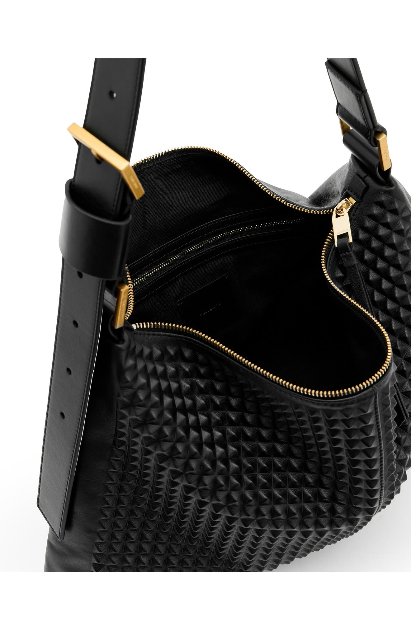 AllSaints Edbury Stud Leather Shoulder Bag, Alternate, color, 