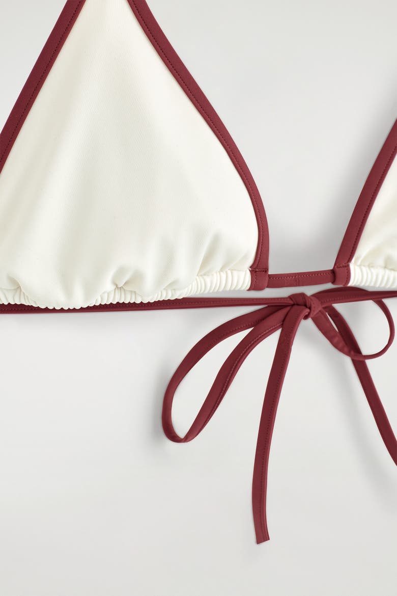 Contrast-trimmed Triangle Bikini Top, Alternate, color, WHITE / RED