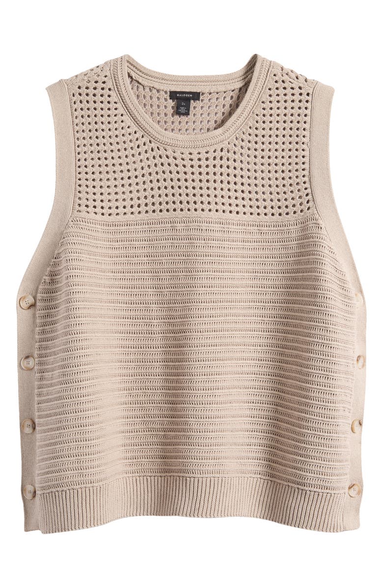 Halogen<sup>®</sup> Open Stitch Side-Button Cotton Sweater Tank, Alternate, color, Taupe Bisque
