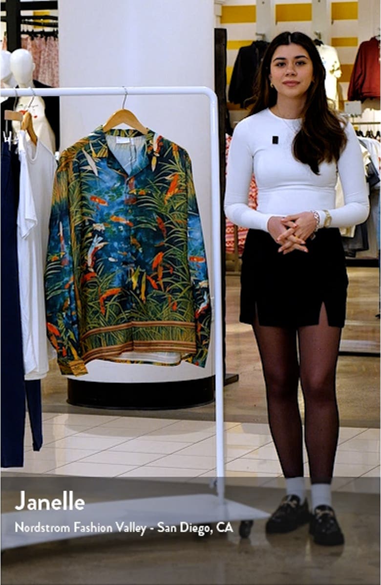 Tropical Print Satin Button-Up Shirt, sales video thumbnail