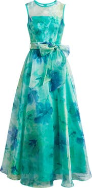 Eliza J Floral Illusion Neck Organza Ballgown