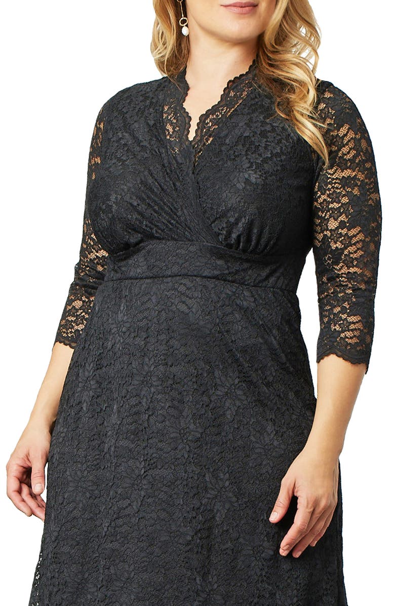 Kiyonna Scalloped Boudoir Lace Sheath Dress, Alternate, color, Onyx