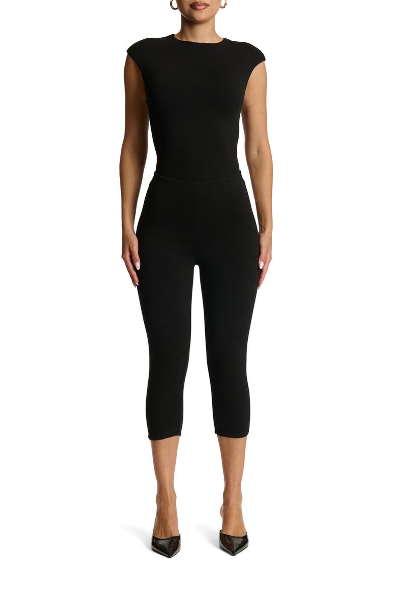 Cap Sleeve Bodysuit, Alternate, color, BLACK
