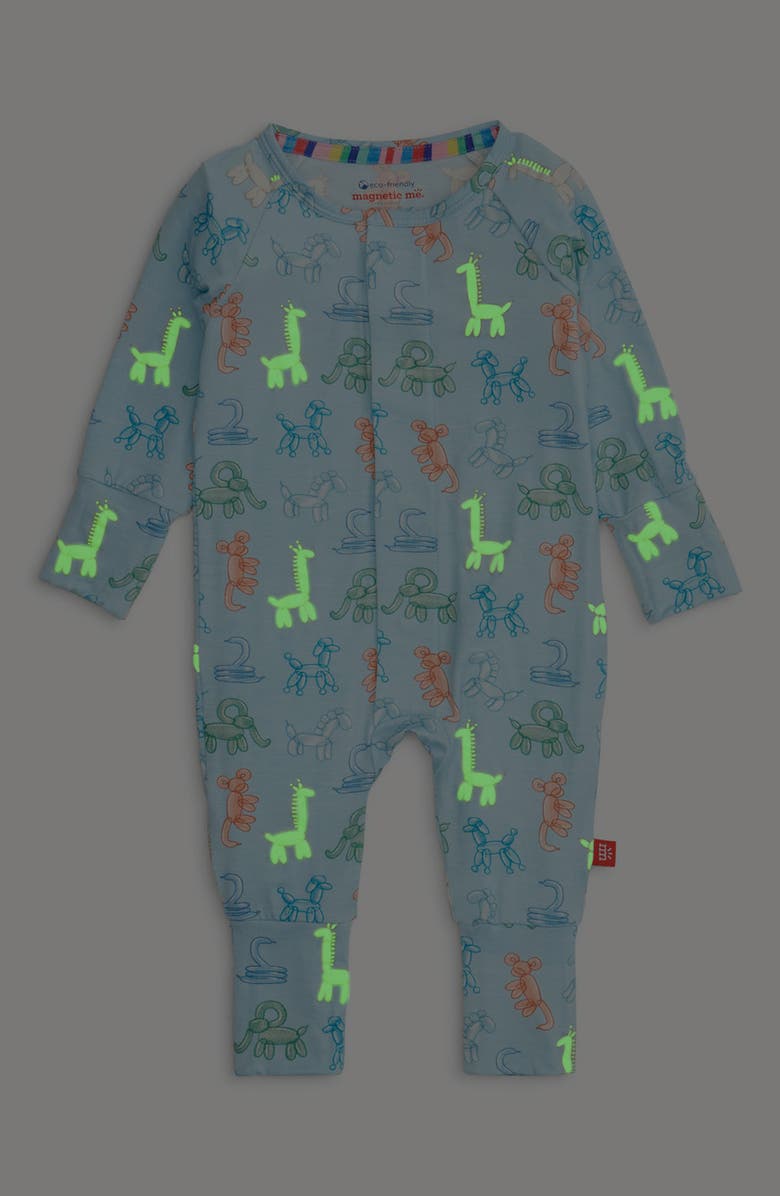 Magnetic Me Blue Party Animals Glow in the Dark Convertible Footie, Alternate, color, Blue Party Animals Glow In The
