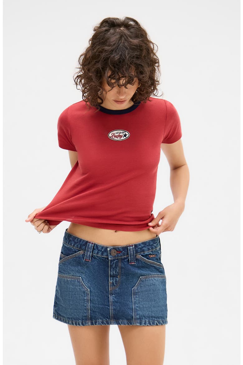 Low Rise Carpenter Denim Miniskirt, Alternate, color, DENIM
