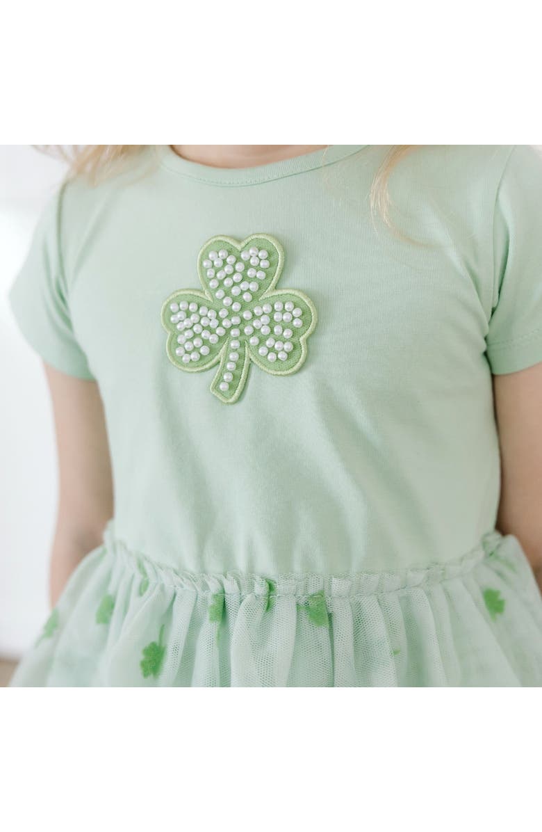 Sweet Wink Flocked Shamrock St. Patrick
s Day Tiered Short Sleeve Tutu Dress, Alternate, color, Mint Green