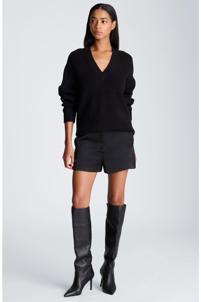 Oversized V Neck Raglan Sweater, Alternate, color, BLACK