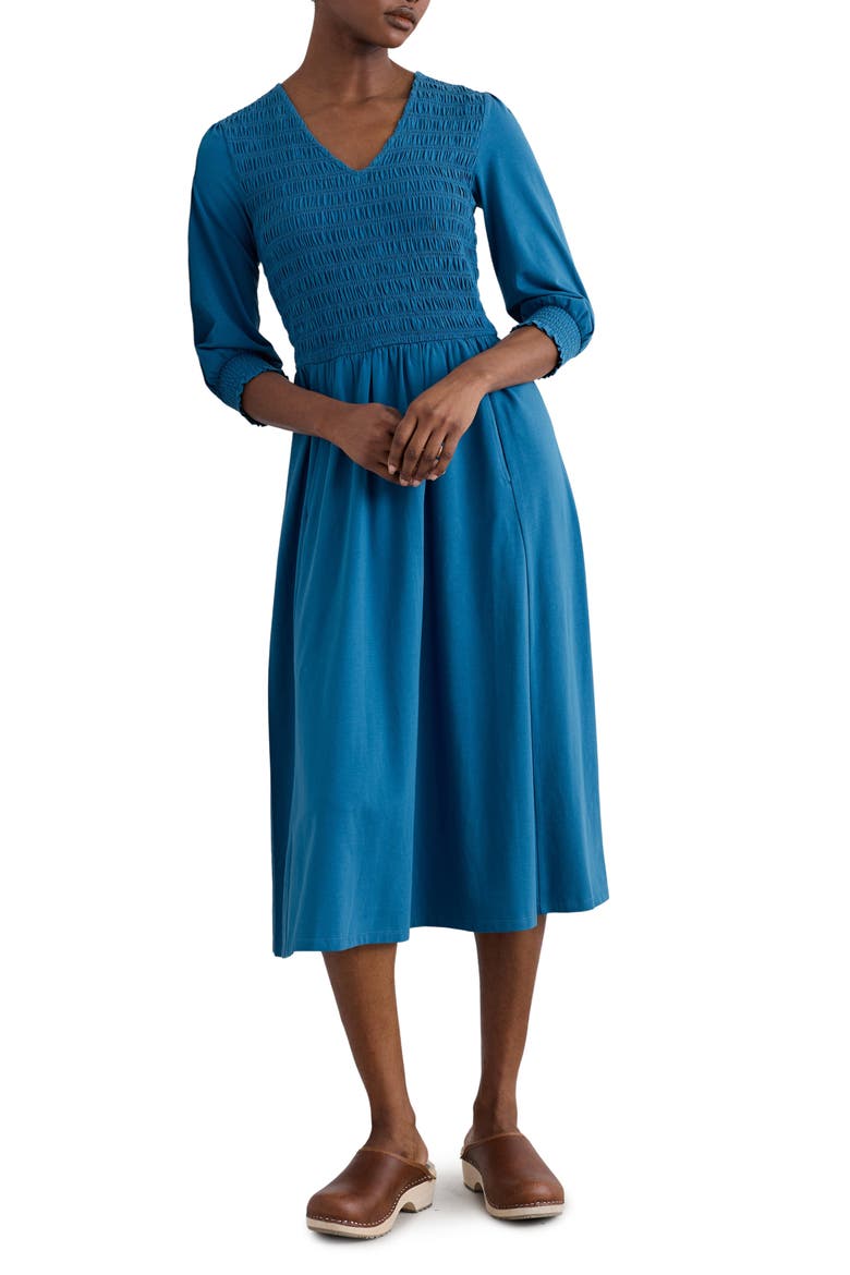 Sea Sound Smocked Midi Dress, Main, color, SHORE