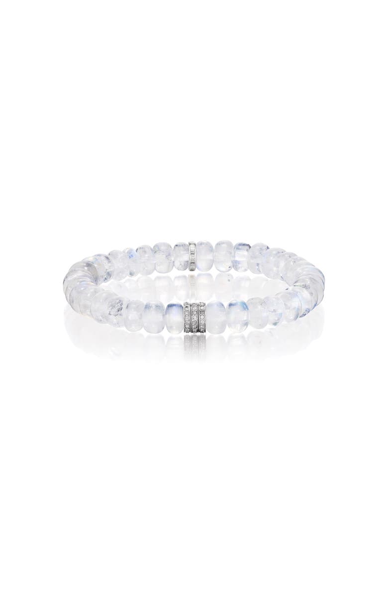 Sheryl Lowe Rainbow Moonstone 8mm Bead Bracelet with 3 Clustered Diamond Rondelles, Main, color,