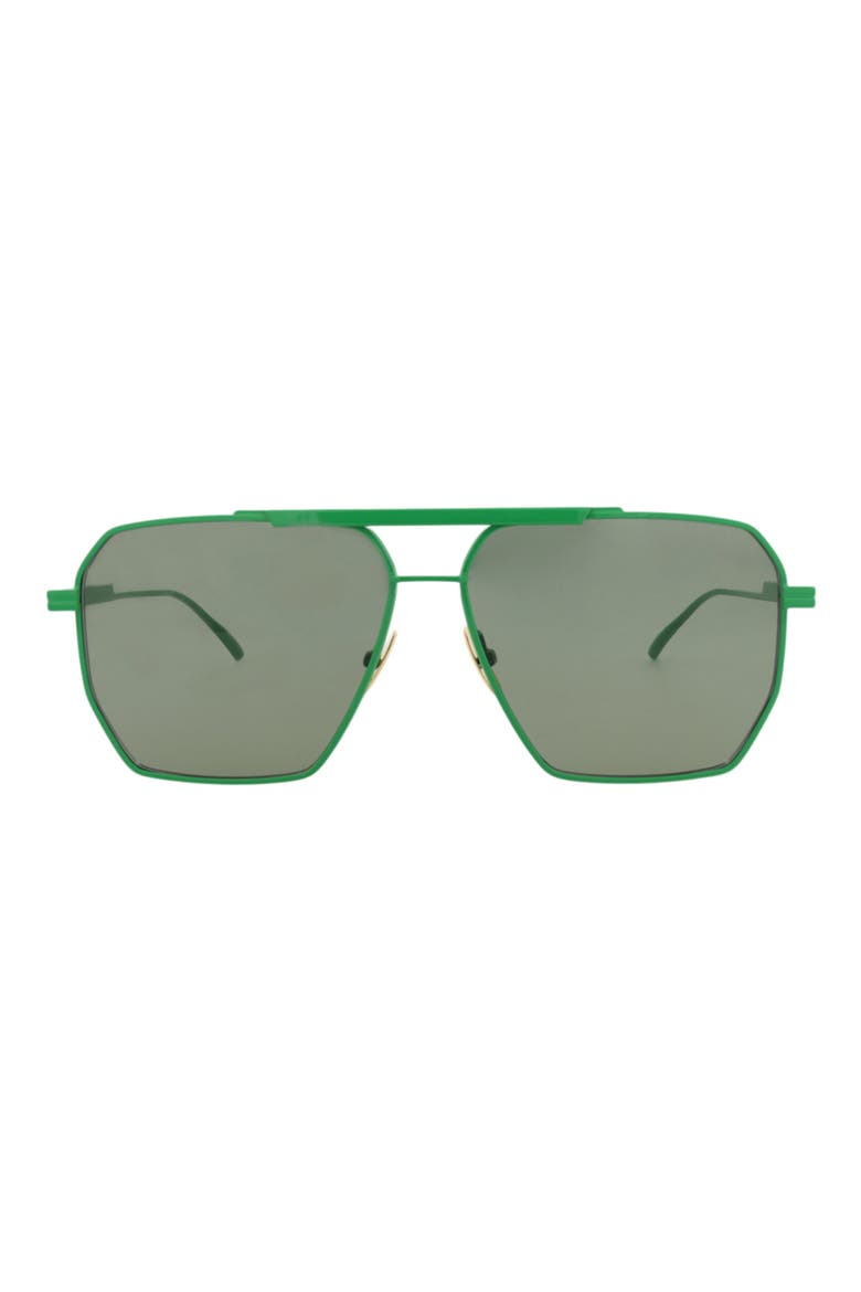 60mm Geometric Aviator Sunglasses, Main, color, GREEN GREEN GREEN