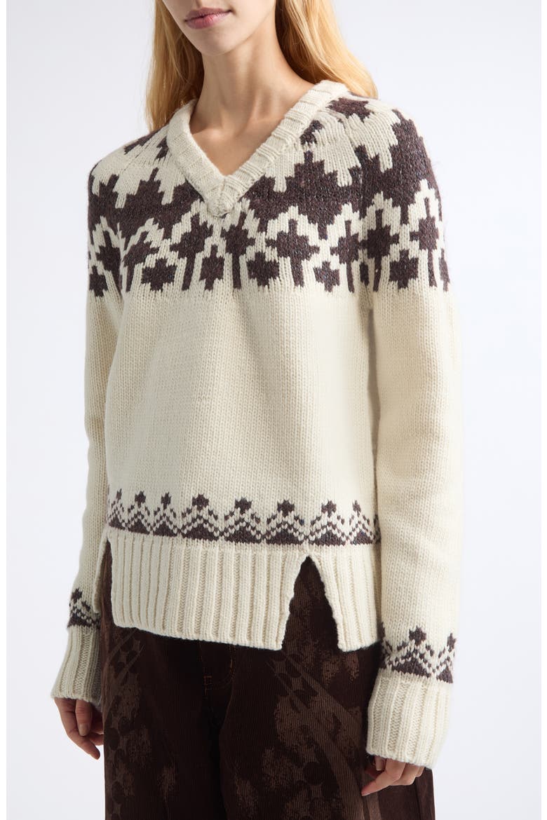 Warrior Fair Isle Wool Blend V-Neck Sweater, Alternate, color, CREME/ BROWN