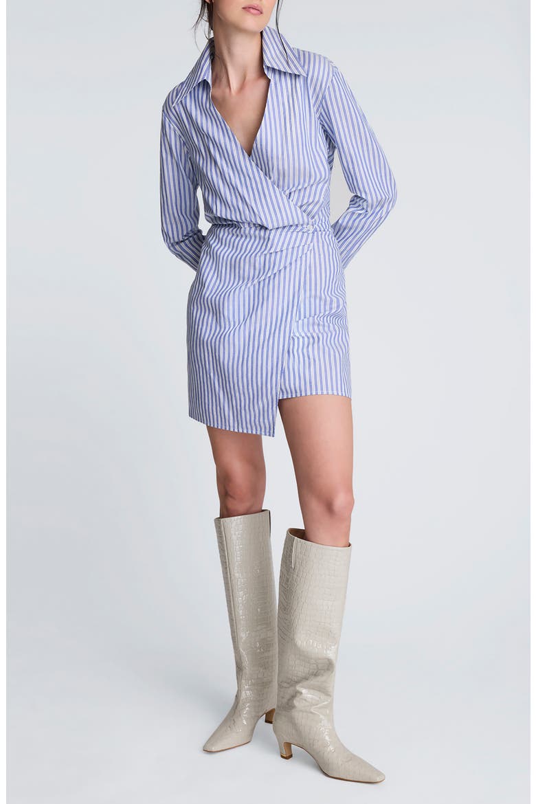 Asymmetric Long Sleeve Wrap Shirtdress, Main, color, DK NAVY/ PURE WHT MLT