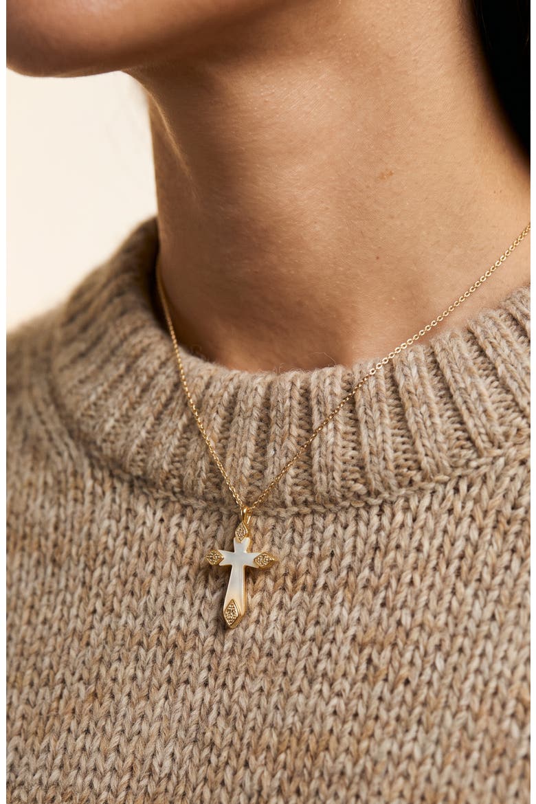 Mother of Pearl Cross Pendant Necklace, Alternate, color, GOLD