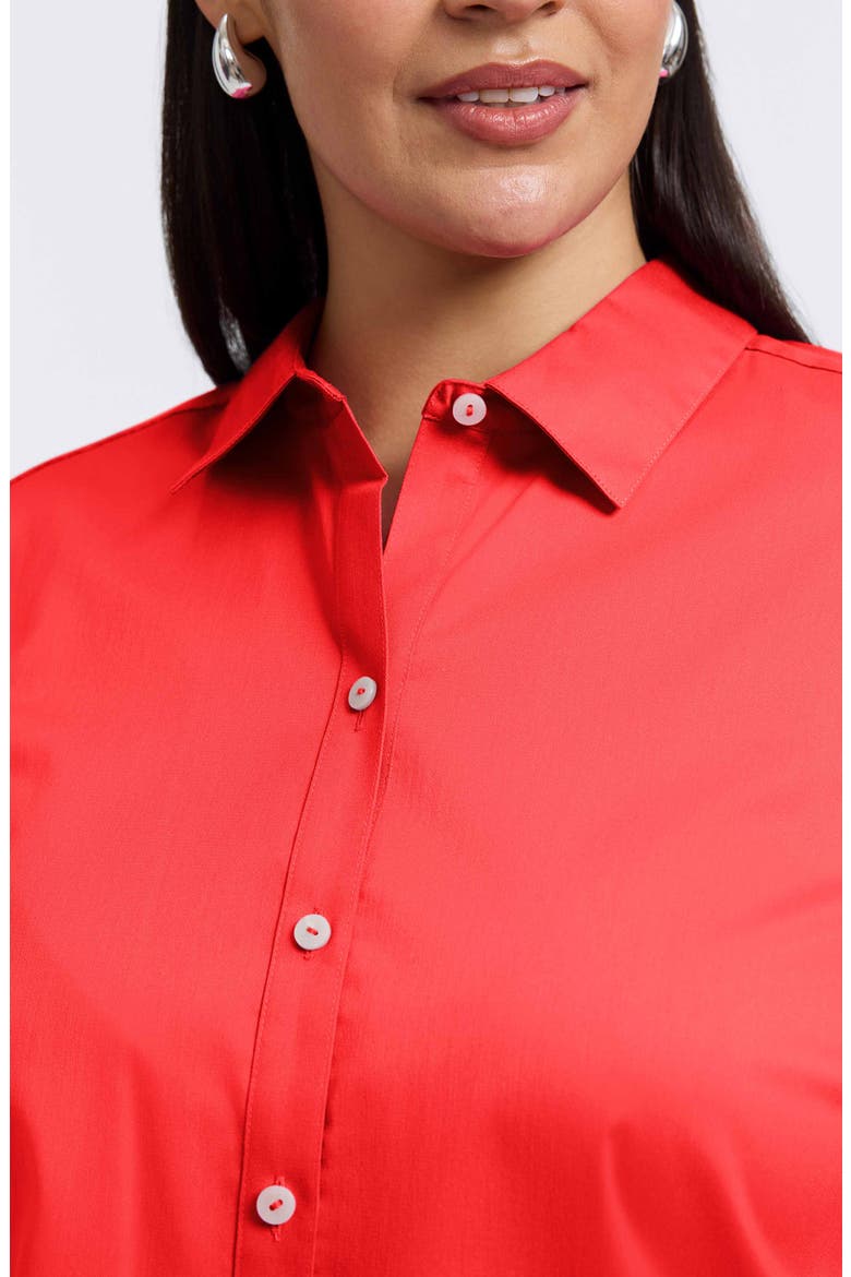 Scarlett Scallop Hem Button-Up Shirt, Alternate, color, SCARLET RED