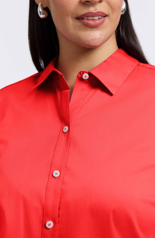 Foxcroft Scarlett Scallop Hem Button-up Shirt In Scarlet Red