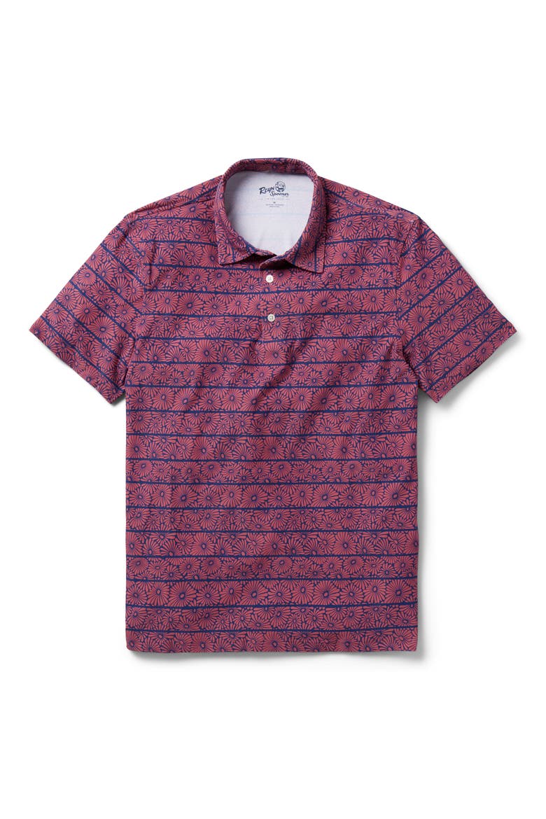 Halu'a Pua Floral Stripe Performance Polo, Main, color, RED