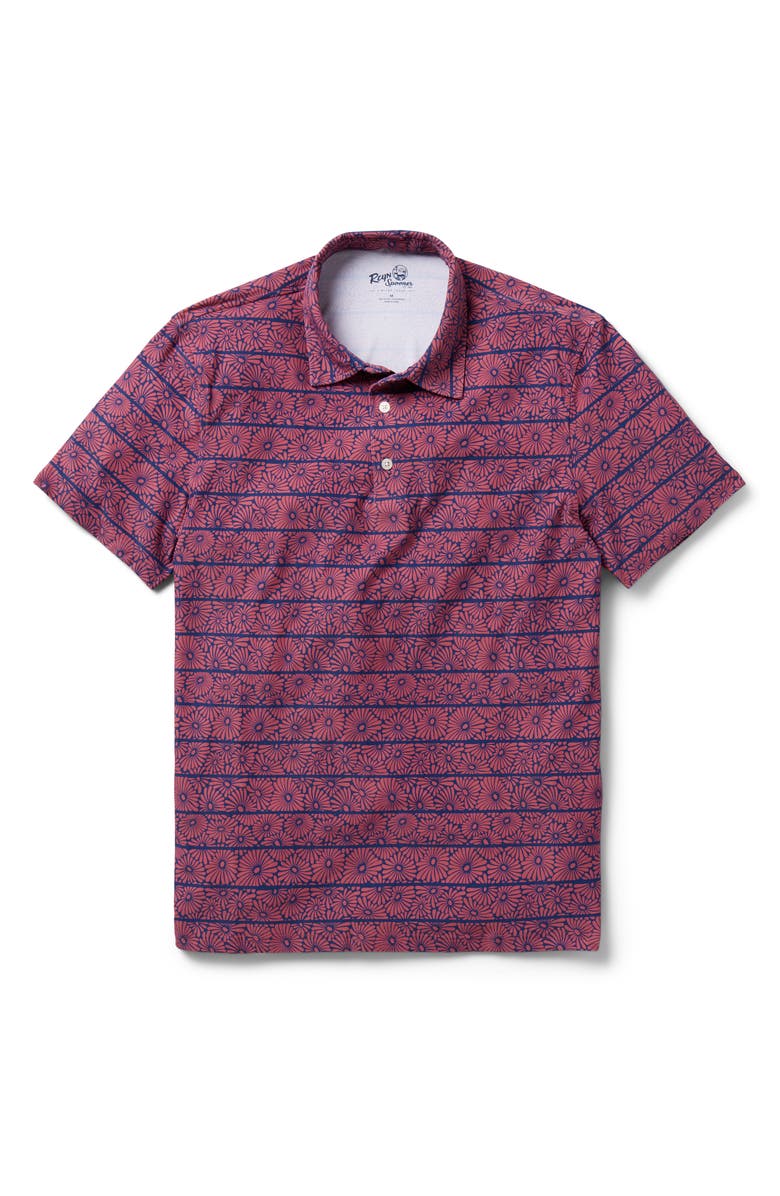 Reyn Spooner Halu'a Pua Floral Stripe Performance Polo, Main, color, Red