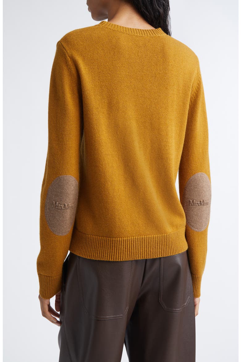 Fresia Elbow Patch Wool & Cashmere Crewneck Sweater, Alternate, color, MUSTARD