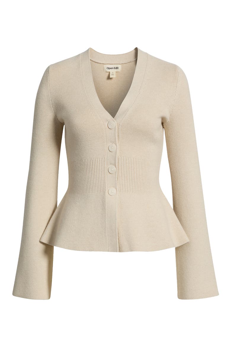 Ribbed Waist Cardigan, Main, color, BEIGE OATMEAL LIGHT HEATHER