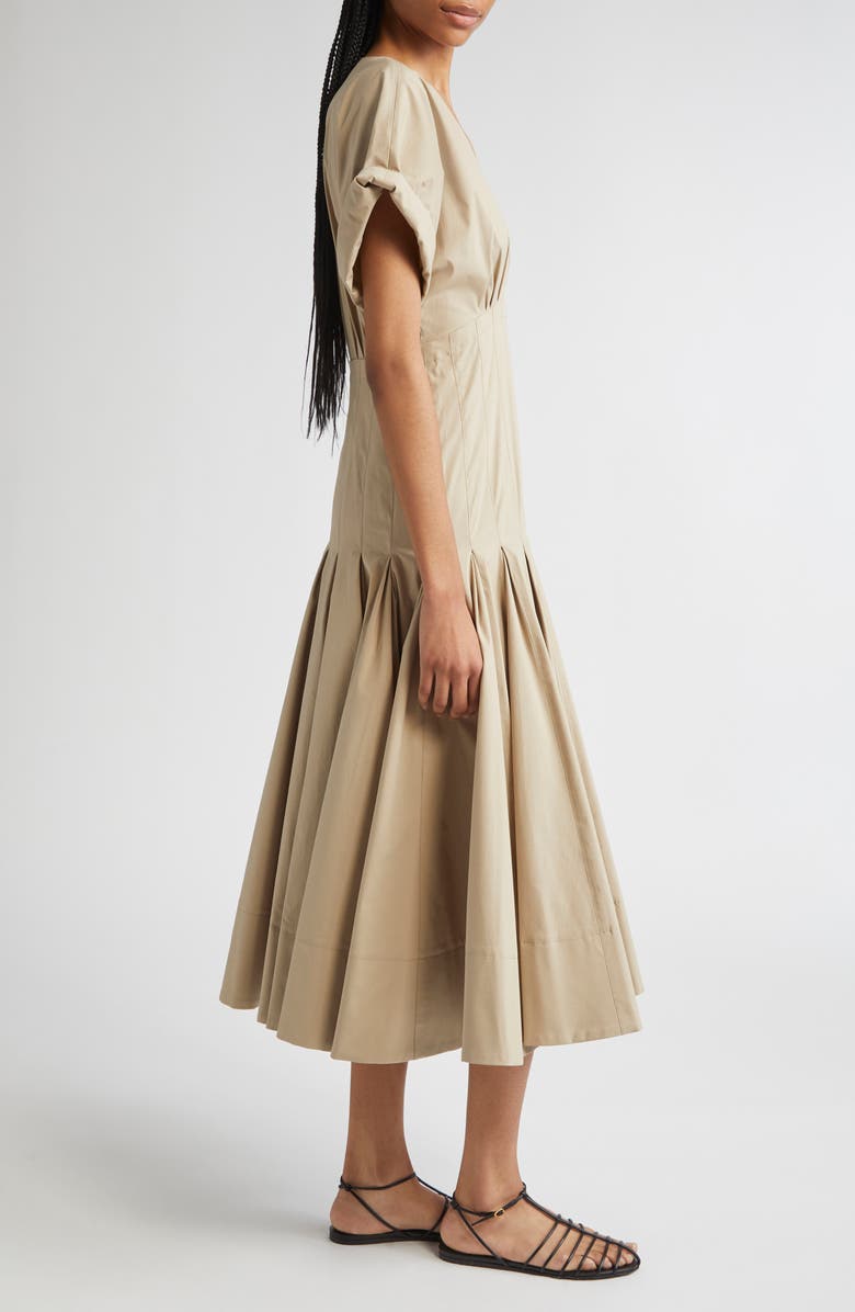 Proenza Schouler Ciara Pintuck Stretch Poplin Fit & Flare Midi Dress, Alternate, color, Khaki