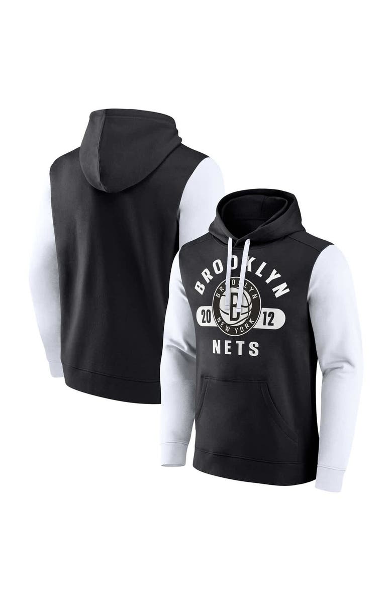 FANATICS Men's Fanatics Black/White Brooklyn Nets Attack Colorblock Pullover Hoodie, Main, color, Black