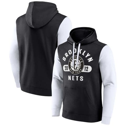 Men's Fanatics Black/White Brooklyn Nets Attack Colorblock Pullover Hoodie