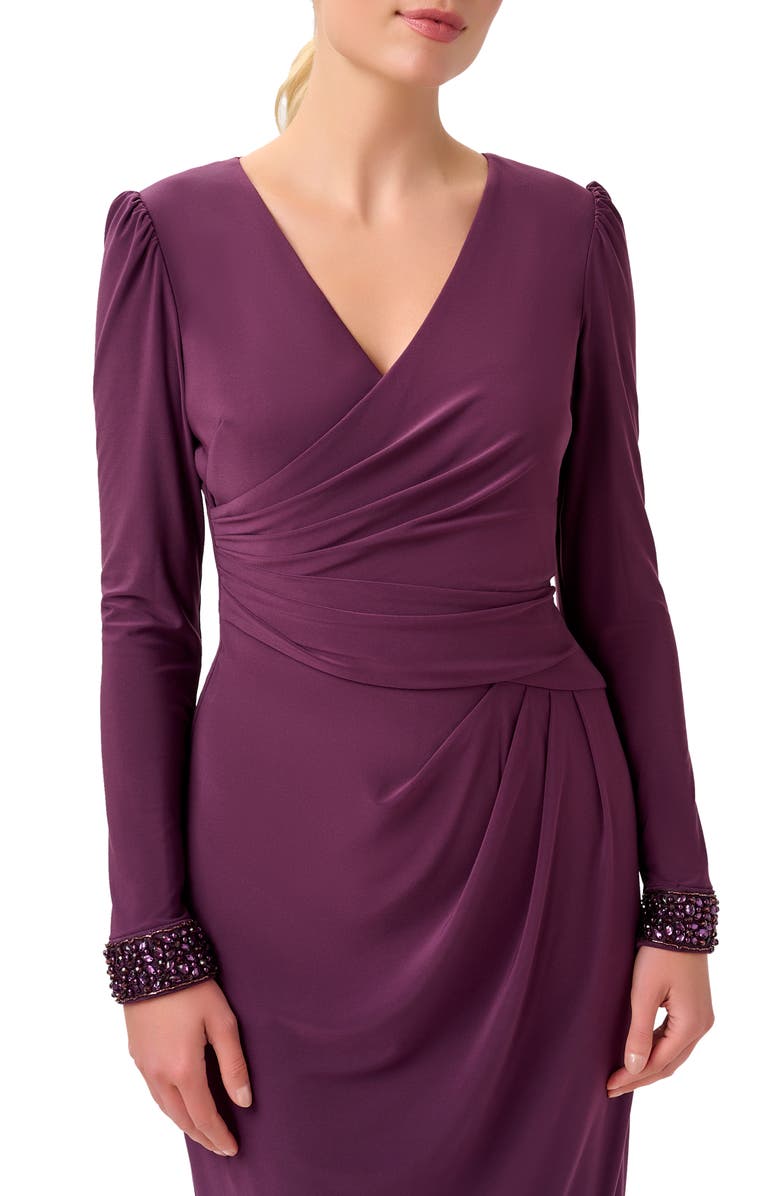 Adrianna Papell Draped Long Sleeve Jersey Sheath Dress, Alternate, color, 