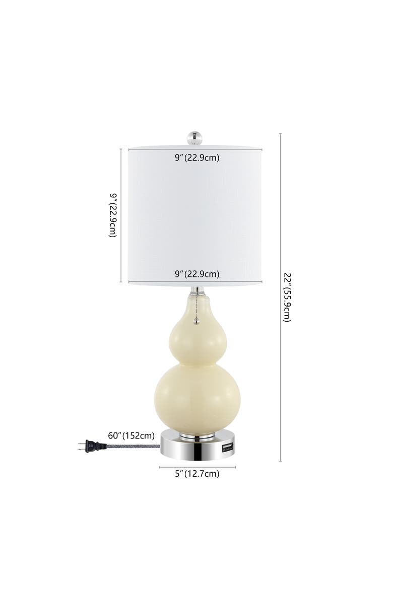 Cora 22" Classic Vintage Glass LED Table Lamp with USB Charging Port, Alternate, color, Cream